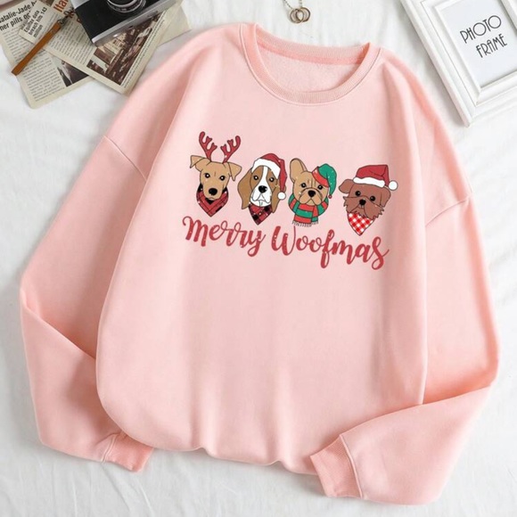 SHEIN Tops - Pink Merry Woofmas Christmas Sweatshirt